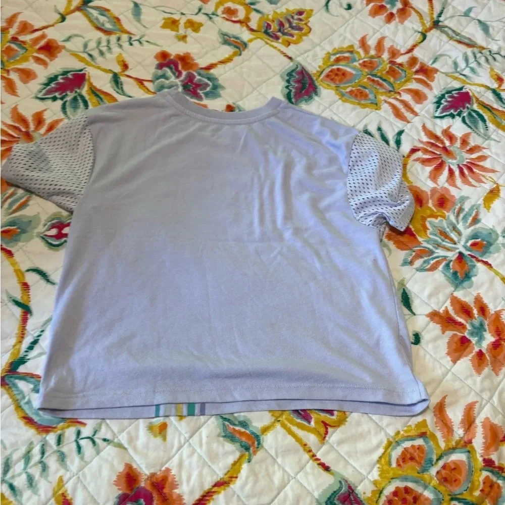Converse Junior Girls Sz 10/12 Crop Top, White With Print, Mesh Sleeves